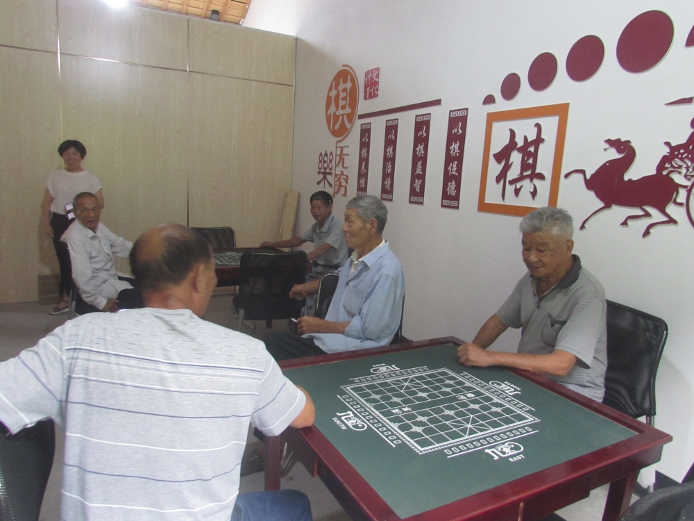 志愿者组织带领村民学走棋活动
