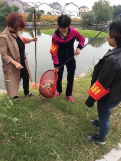 巾帼志愿者清理河道垃圾