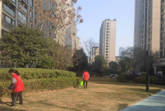禹会社区组织璞悦小区草坪白色垃圾清理活动